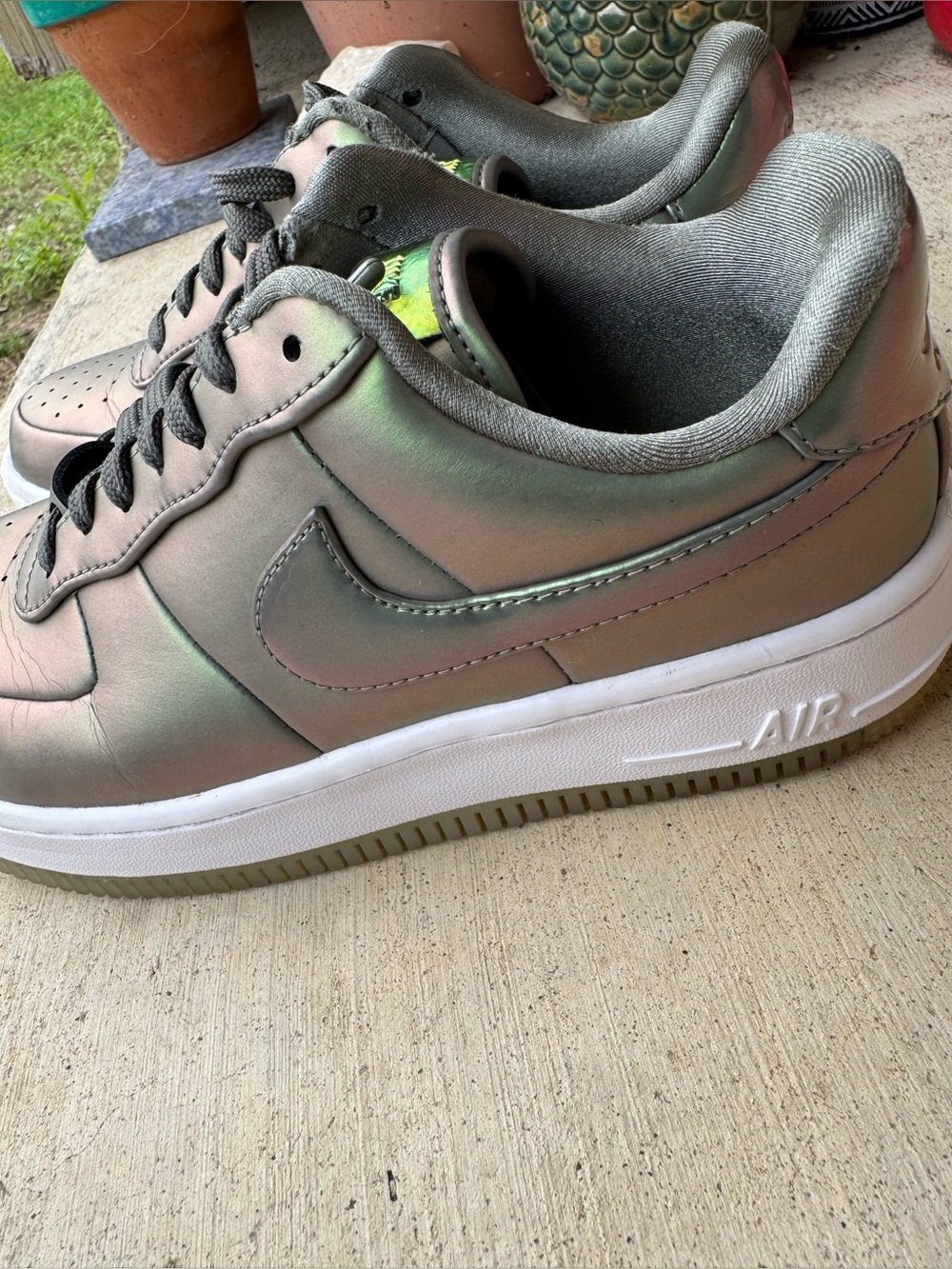 Nike Iridescent Green Low Top Women Sneakers AirForce Upstep Nike Walking Shoes